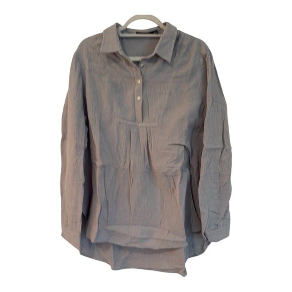 Doe & Rae Womens 1XL Grey Gauze‎ Long Sleeve Tunic Top Button Front Henley